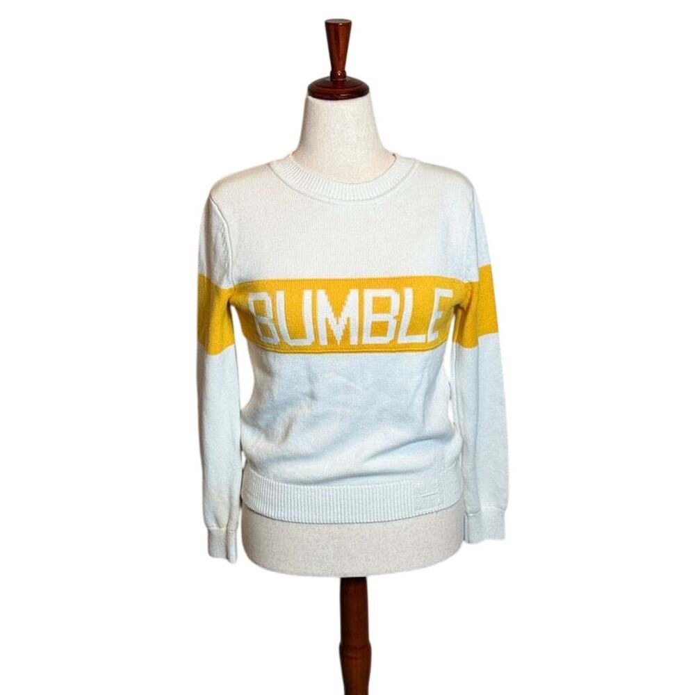 Bumble by Hillflint sweater color blocked white & yellow pullover crewneck Sz S
